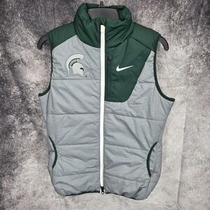 Michigan State Spartans Nike Puffer Vest Womens Small Green Gray Reversible